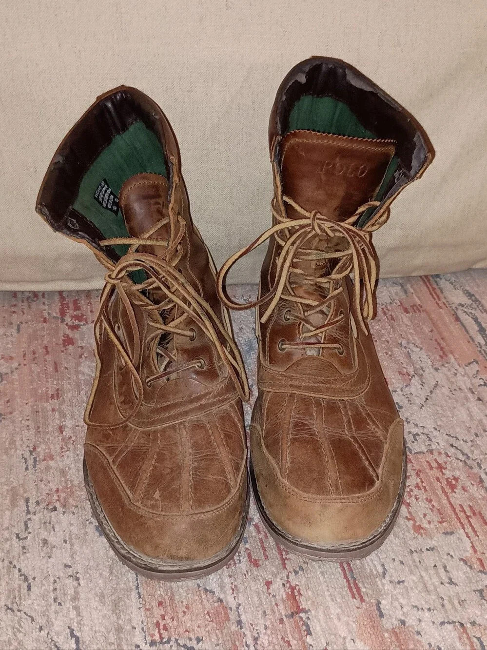 Vintage Polo Ralph Lauren Whitsand Brown Leather Boots Size 12D